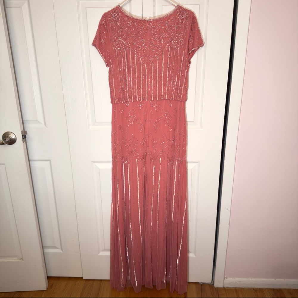 Adrianna Papell Pink Beaded Maxi Dress